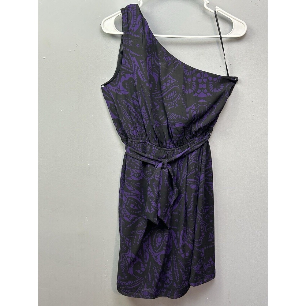 Express Dress Womens S Purple Black One Shoulder Abstract Mini Cocktail 6788-027